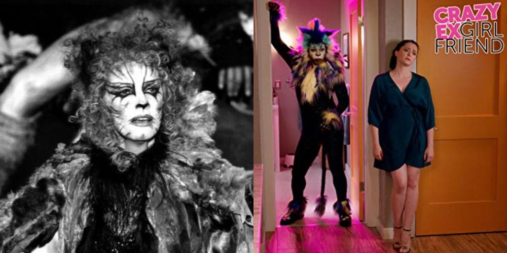 Image from original Cats on the left and Crazy Ex Girlfriend Parody on the right
