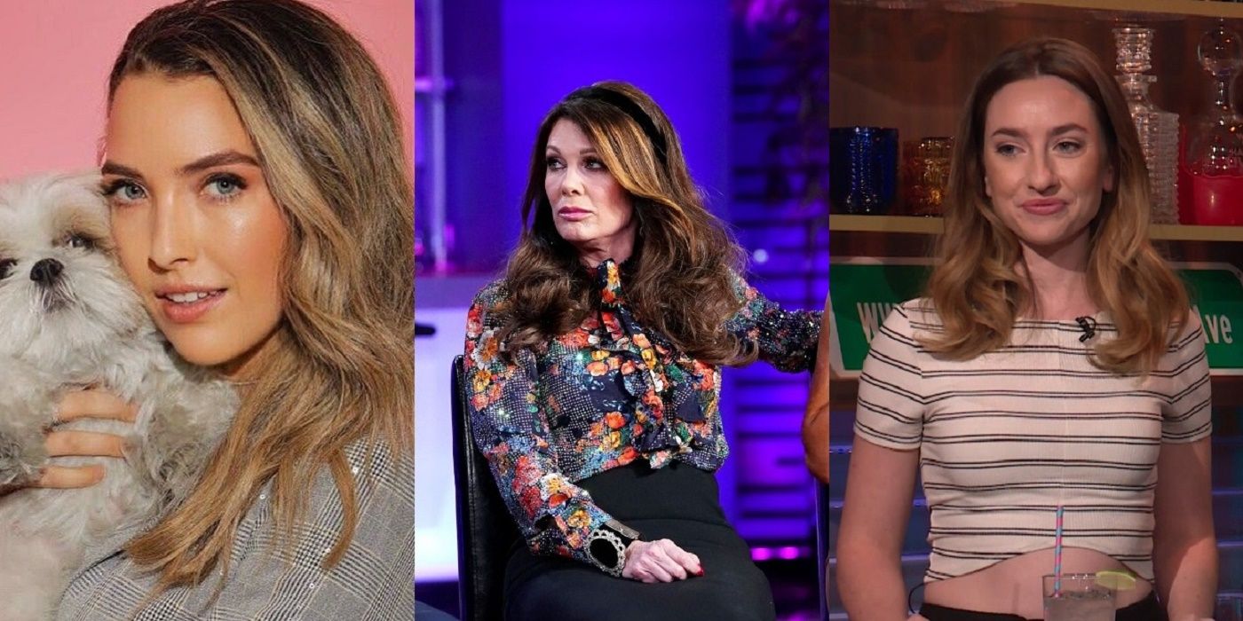 a side-by-side image of Jackie Schimmel Haas with a puppy, Lisa Vanderpump and podcaster Megan Segura