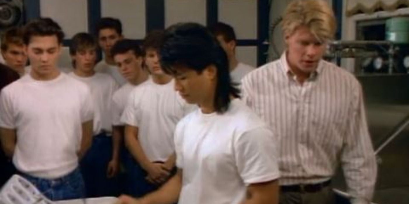 Hanson and Ioki with several college pledges in 21 Jump Street