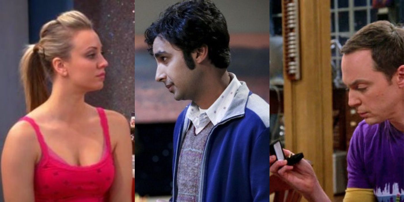 Penny staring sad Raj smiling Sheldon holding engagement ring in Big Bang Theory