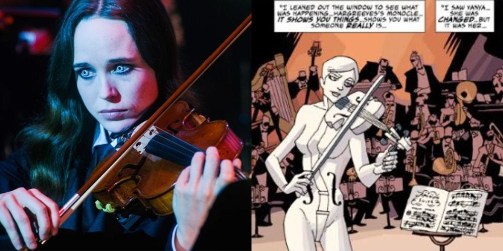 Vanya playing the violin in both the show and the comics.