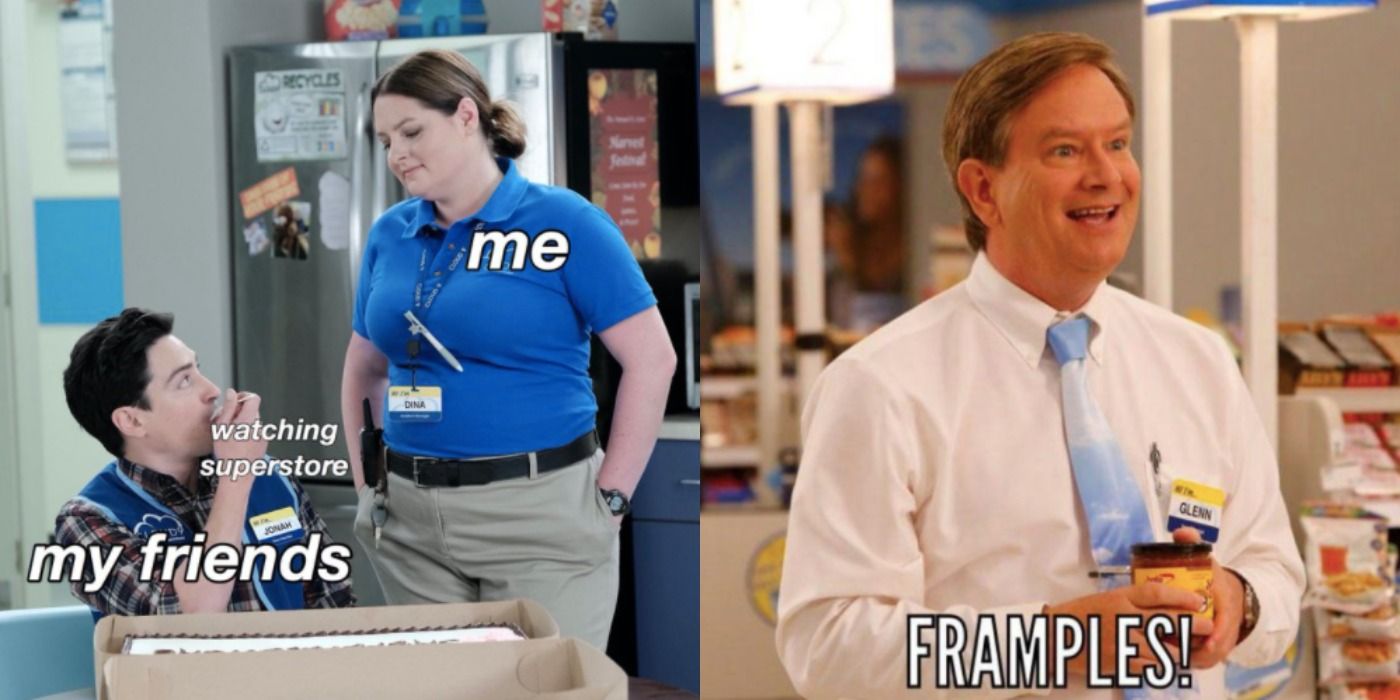 Split image of two Superstore memes