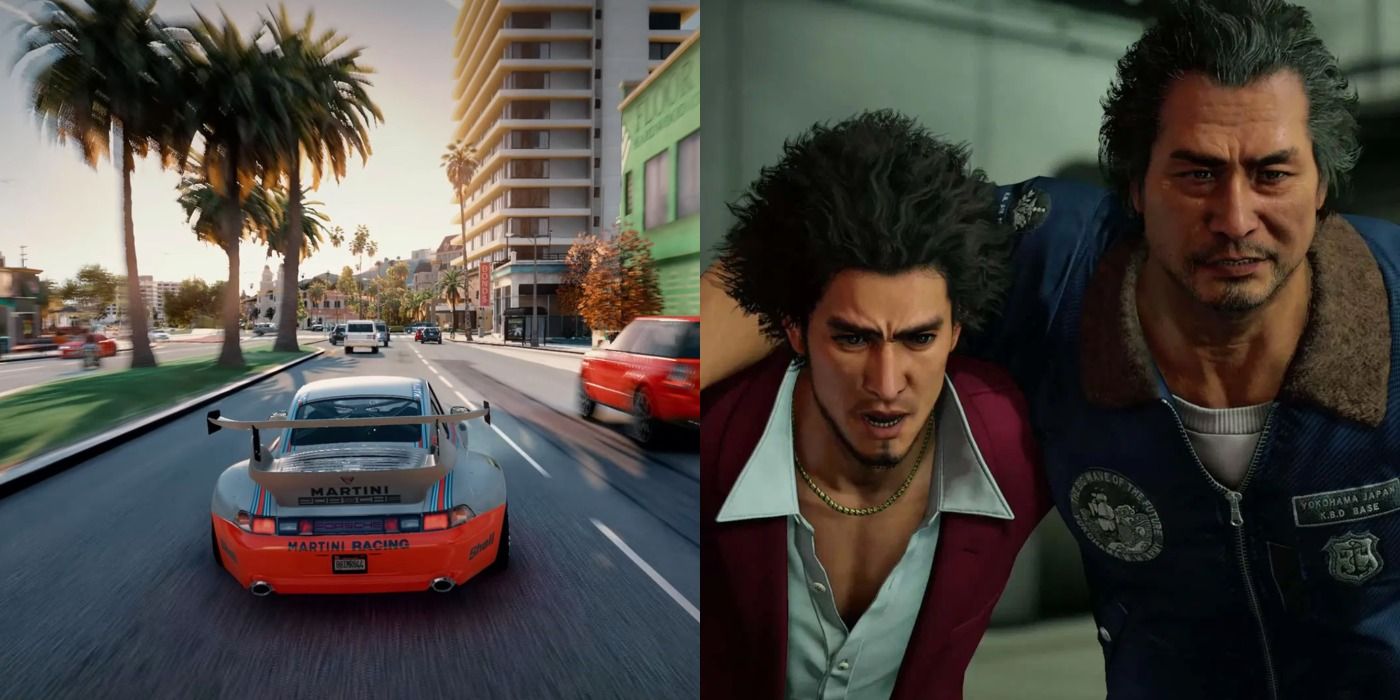 Two side by side images from Yakuza and GTA V