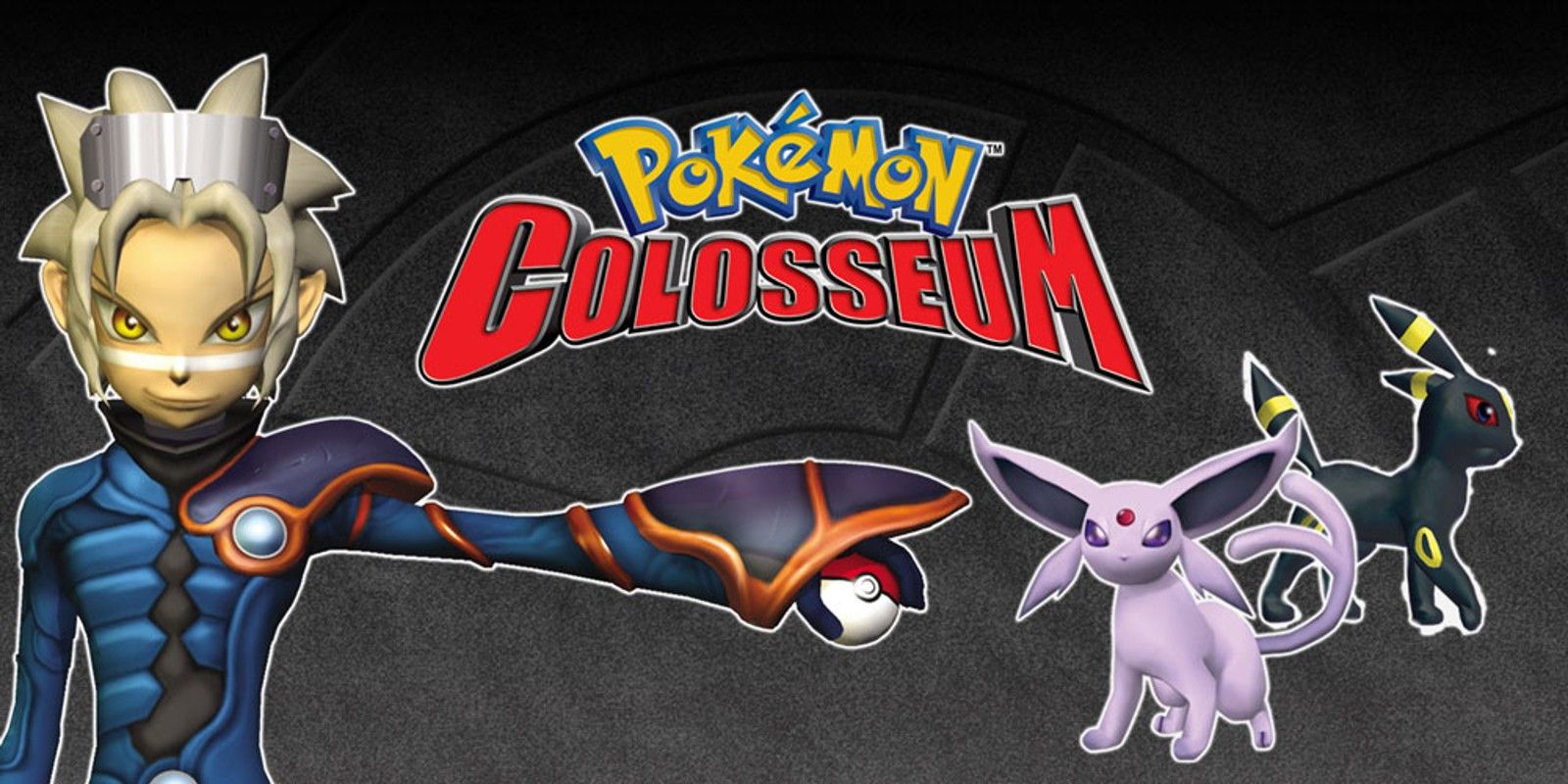 Promo art of Pokémon Colosseum featuring Wes and his Espeon and Umbreon