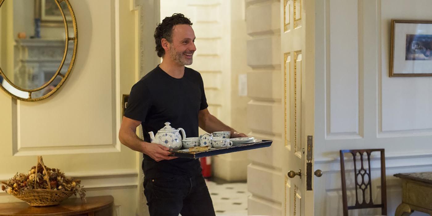 Andrew Lincoln serving tea on Ride With Normal Reedus