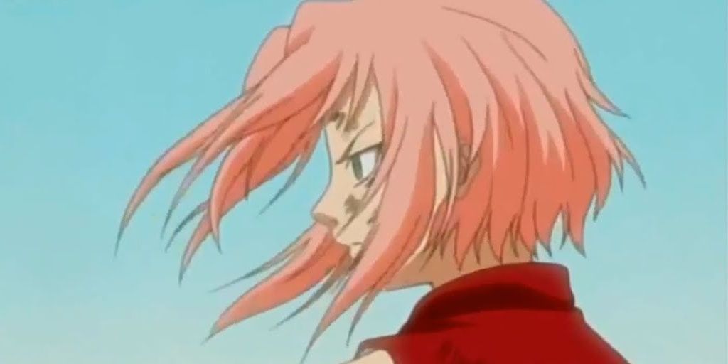 Sakura Haruno with her hair cut in Naruto