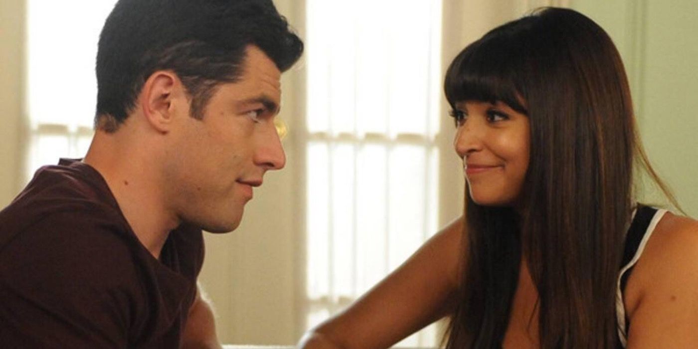 Cece and Schmidt talk and hold hands in New Girls