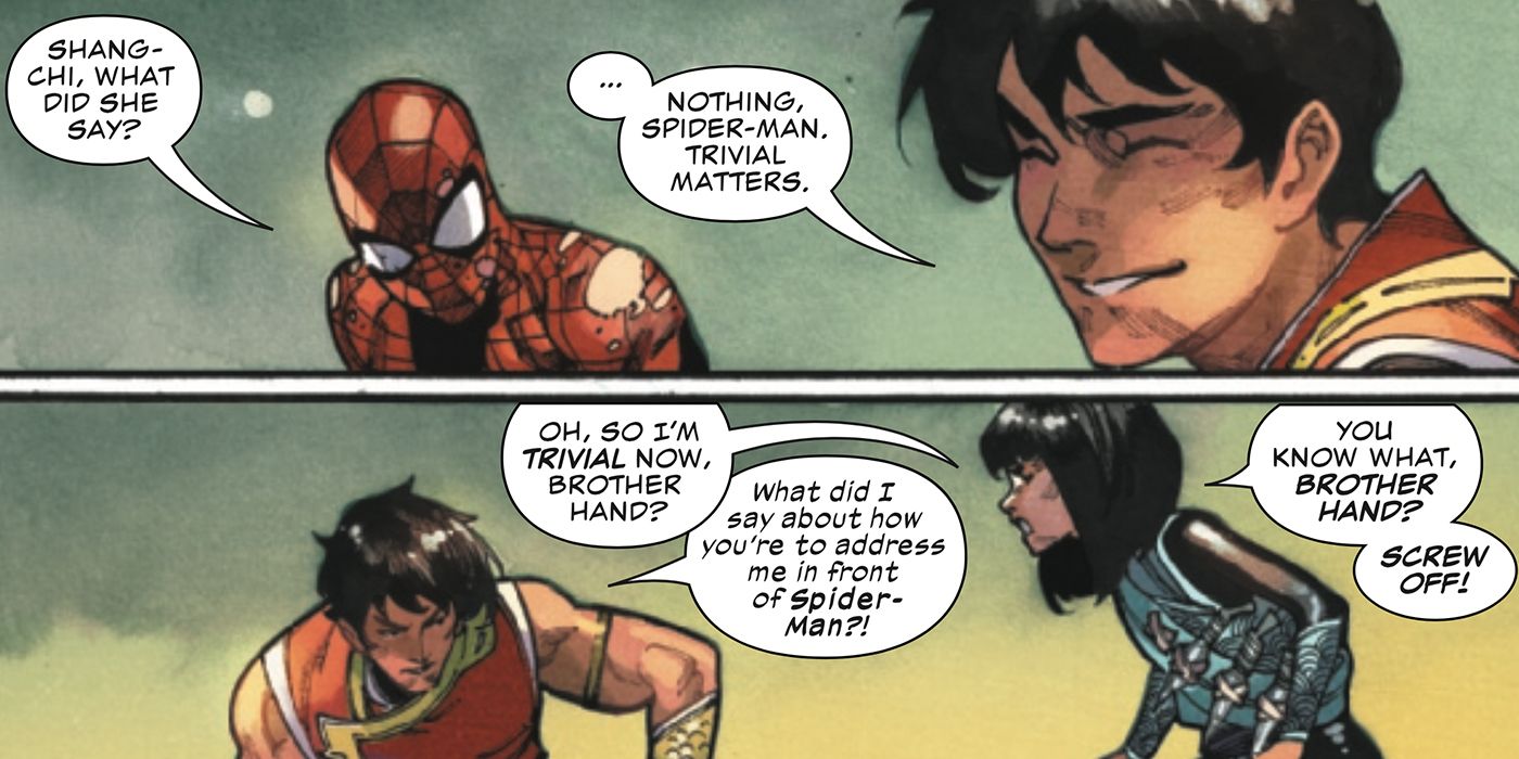 Spider-Man, Shang-Chi, and Sister Dagger in Shang-Chi #1.