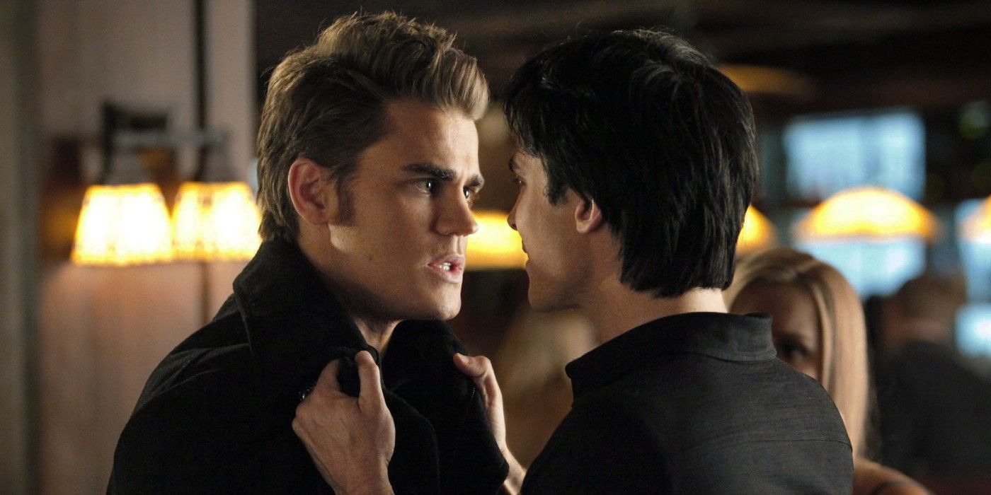 Stefan and Damon fight in The Vampire Diaries