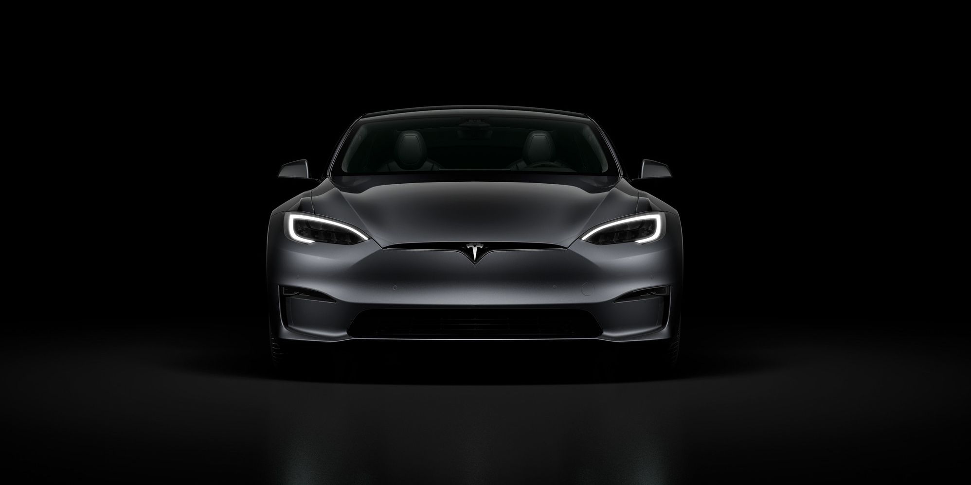 The front of a gray Tesla Model S