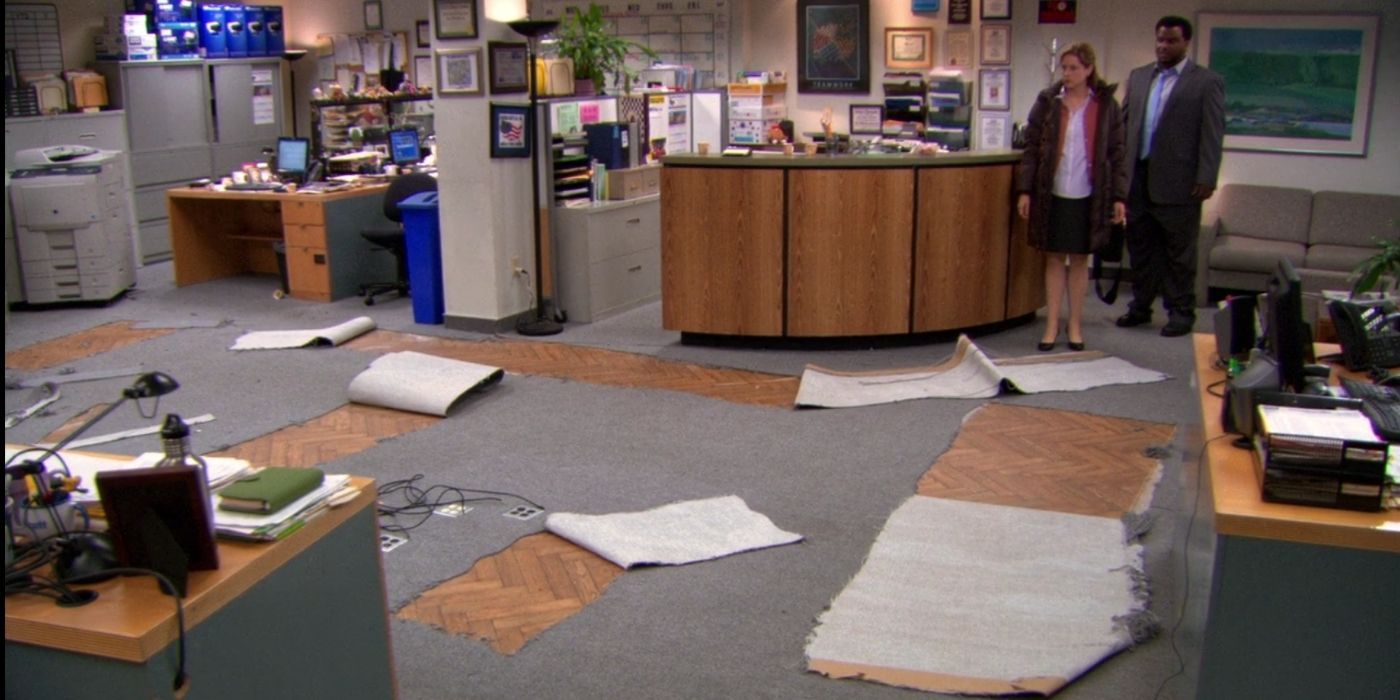 the office characters find out theres wood floors under the carpet on the office