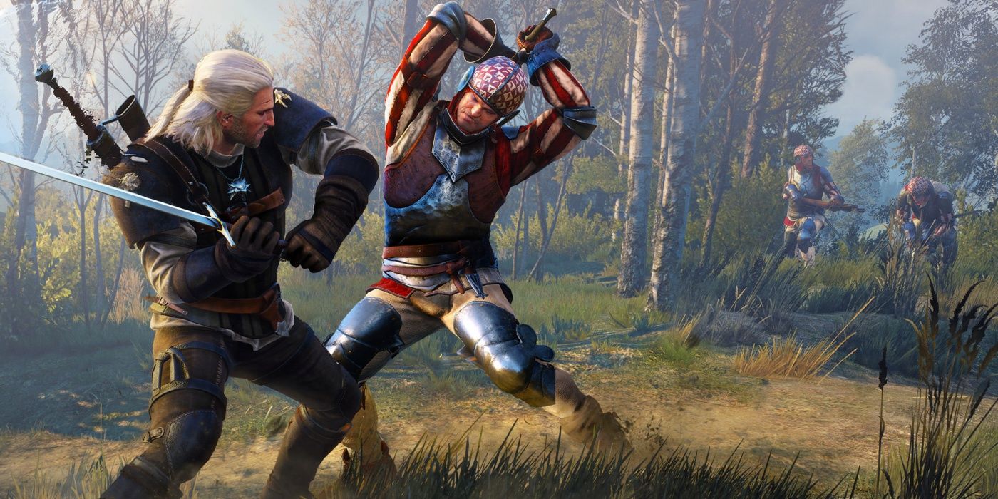 the witcher 3 geralt fighting soldier