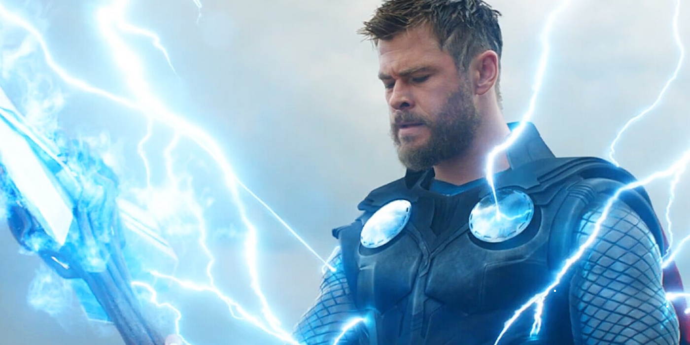 Thor standing under a barrage of lightning