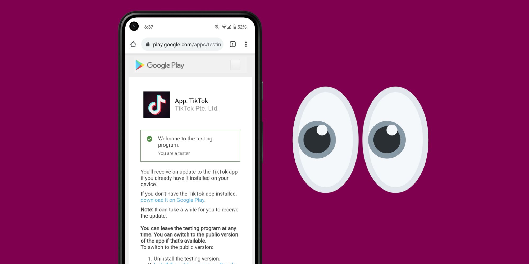 TikTok beta testing page for Android