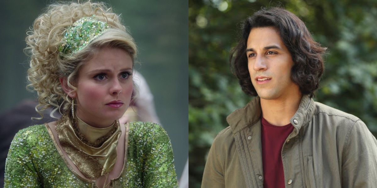 Tinker Bell at dinner and Aladdin in civilian clothes in Once Upon a Time 