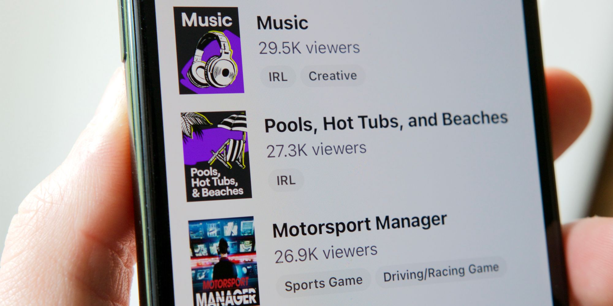 The Pools, Hot Tubs, and Beaches category in the Twitch app