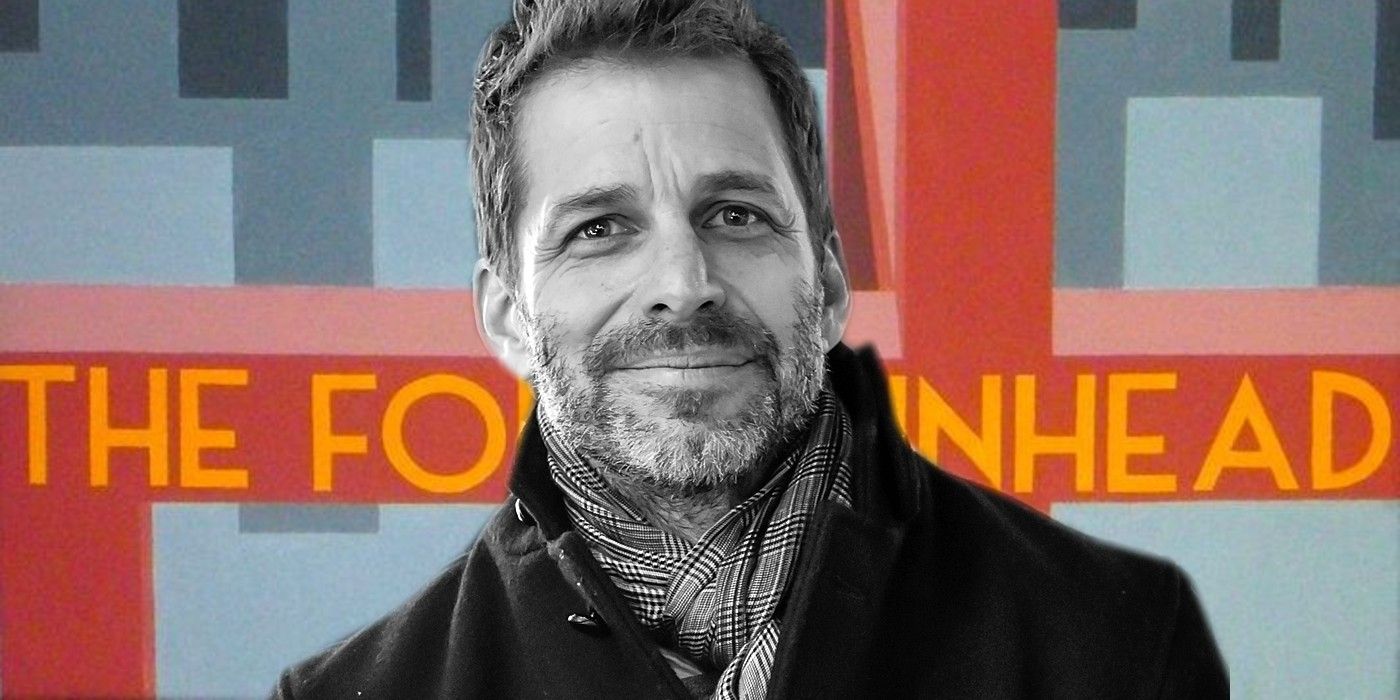 A black-and-white profile photo of Zack Snyder is superimposed over cover artwork for Ayn Rand's &quot;The Fountainhead.&quot;