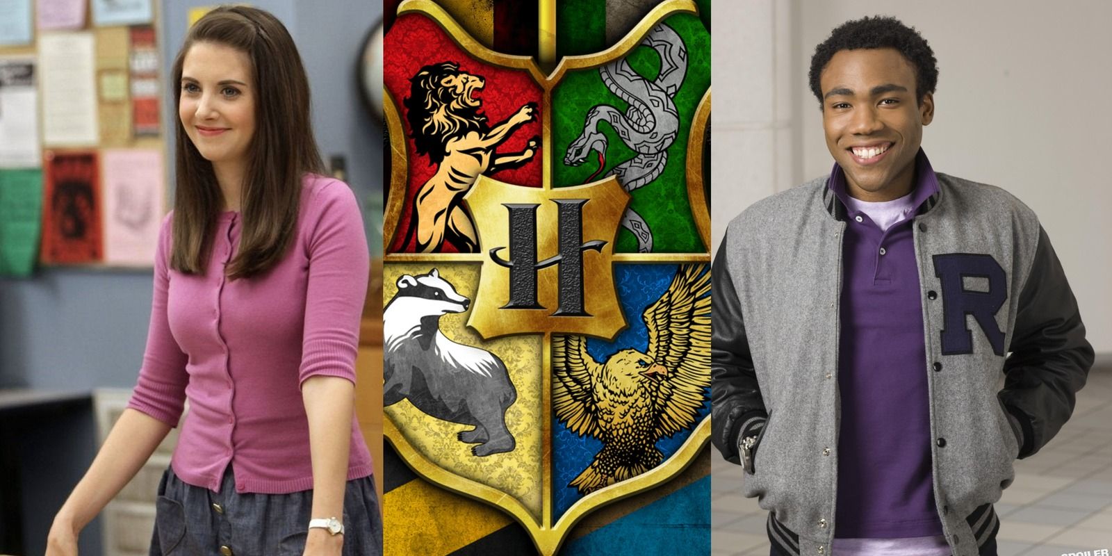 Community's Annie and Troy with the Hogwarts House logo in the center