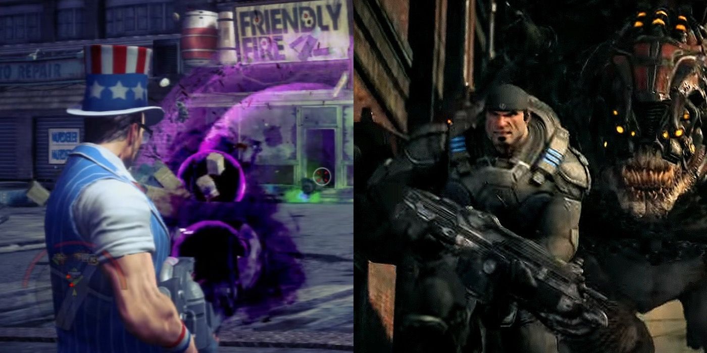 Split image of the President of the United States in Saints Row and Marcus in Gears of War