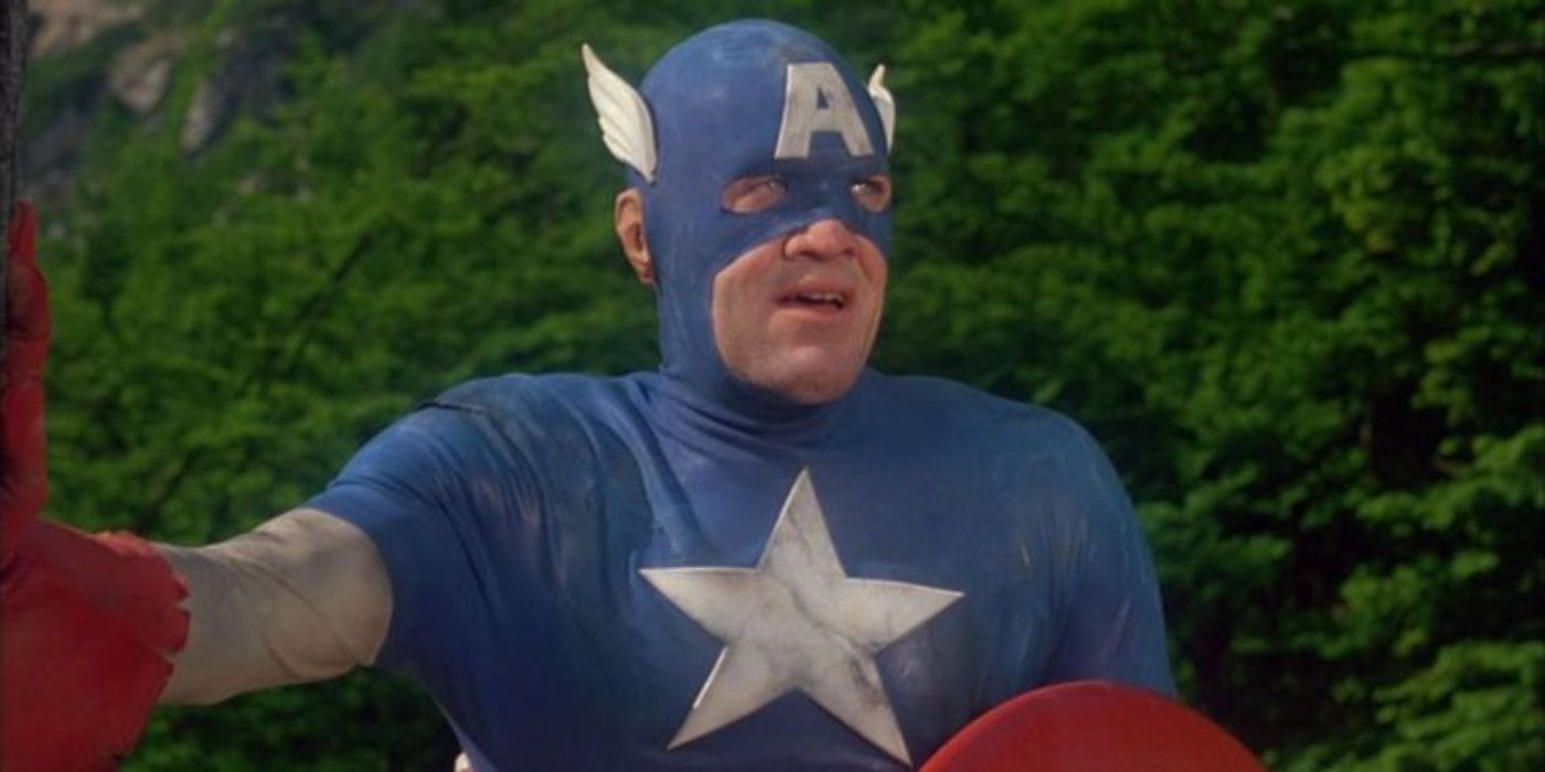 Captan America wears a handmade costume in Captain America 1990