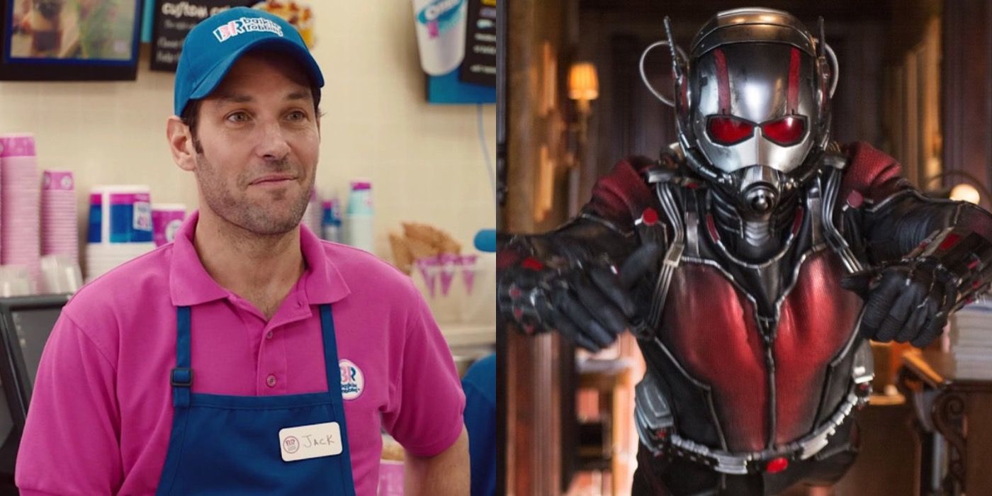 Scott Lang in Baskin Robins and in the Ant-Man suit in Ant-Man 2015 side by side