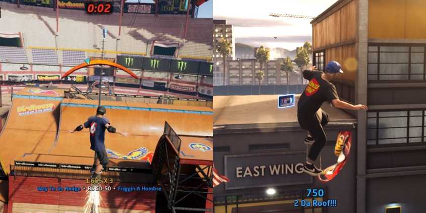 Split image of Bullring and School II in Tony Hawk’s Pro Skater 1+2