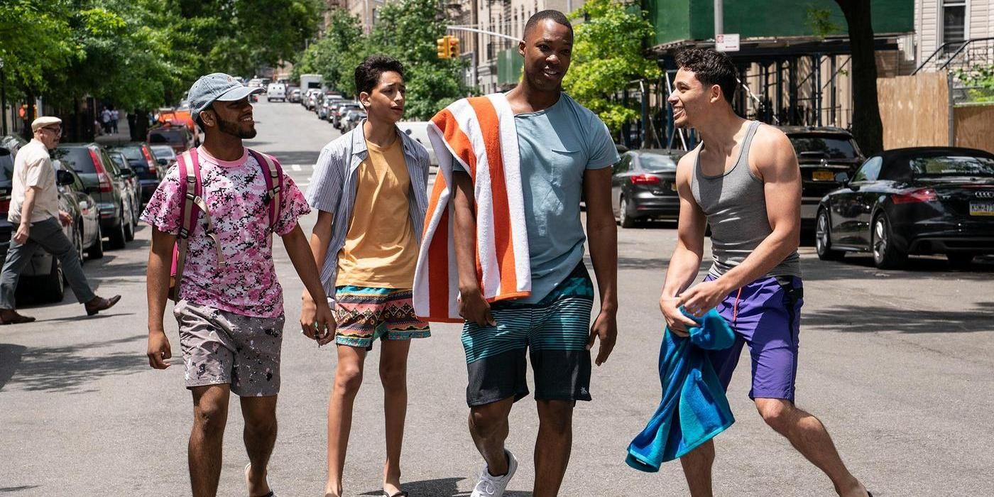 Pete, Sonny, Benny and Usnavi on the street in In The Heights