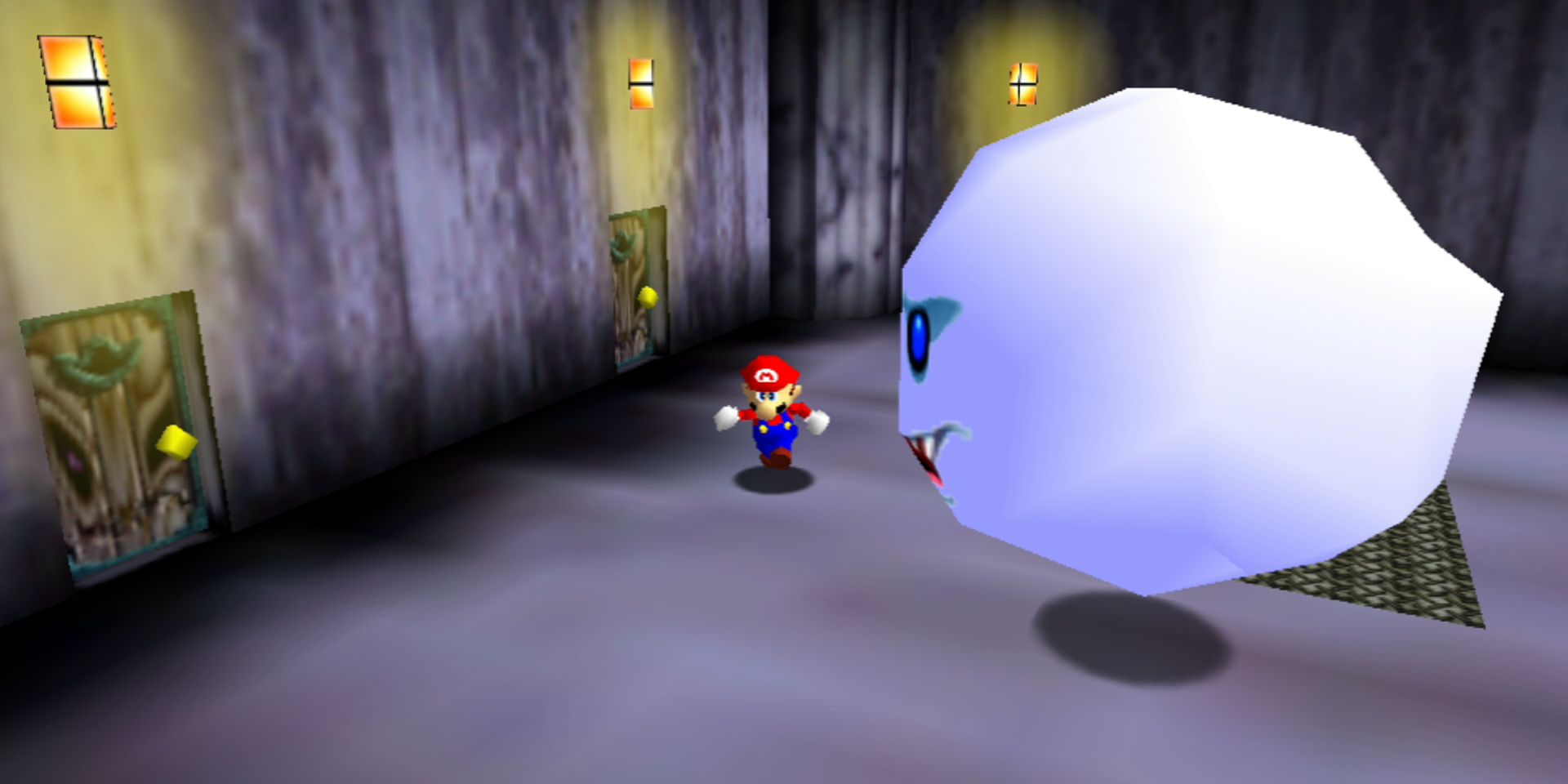 A Big Boo confronting Mario in Super Mario 64