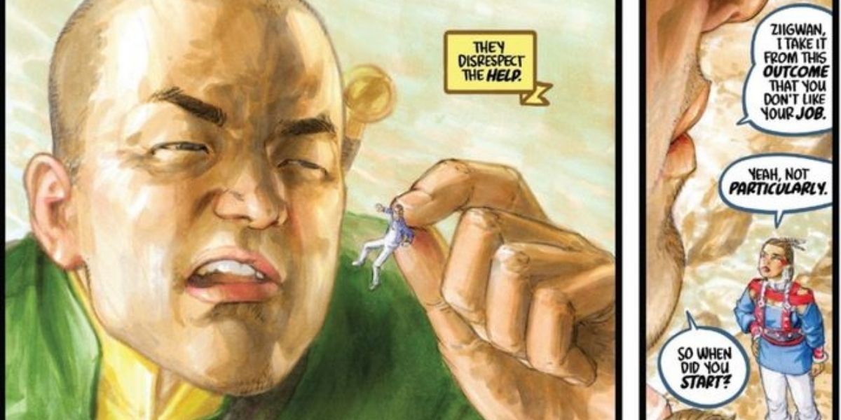 Wong segura um pequeno humano em suas mãos na Marvel Comics.