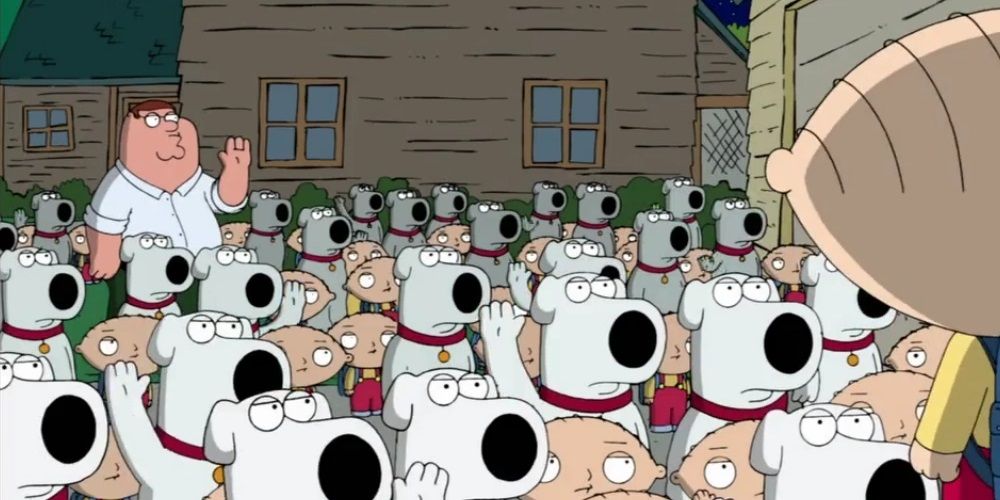 A bunch of Stewies and Brians in Family Guy.