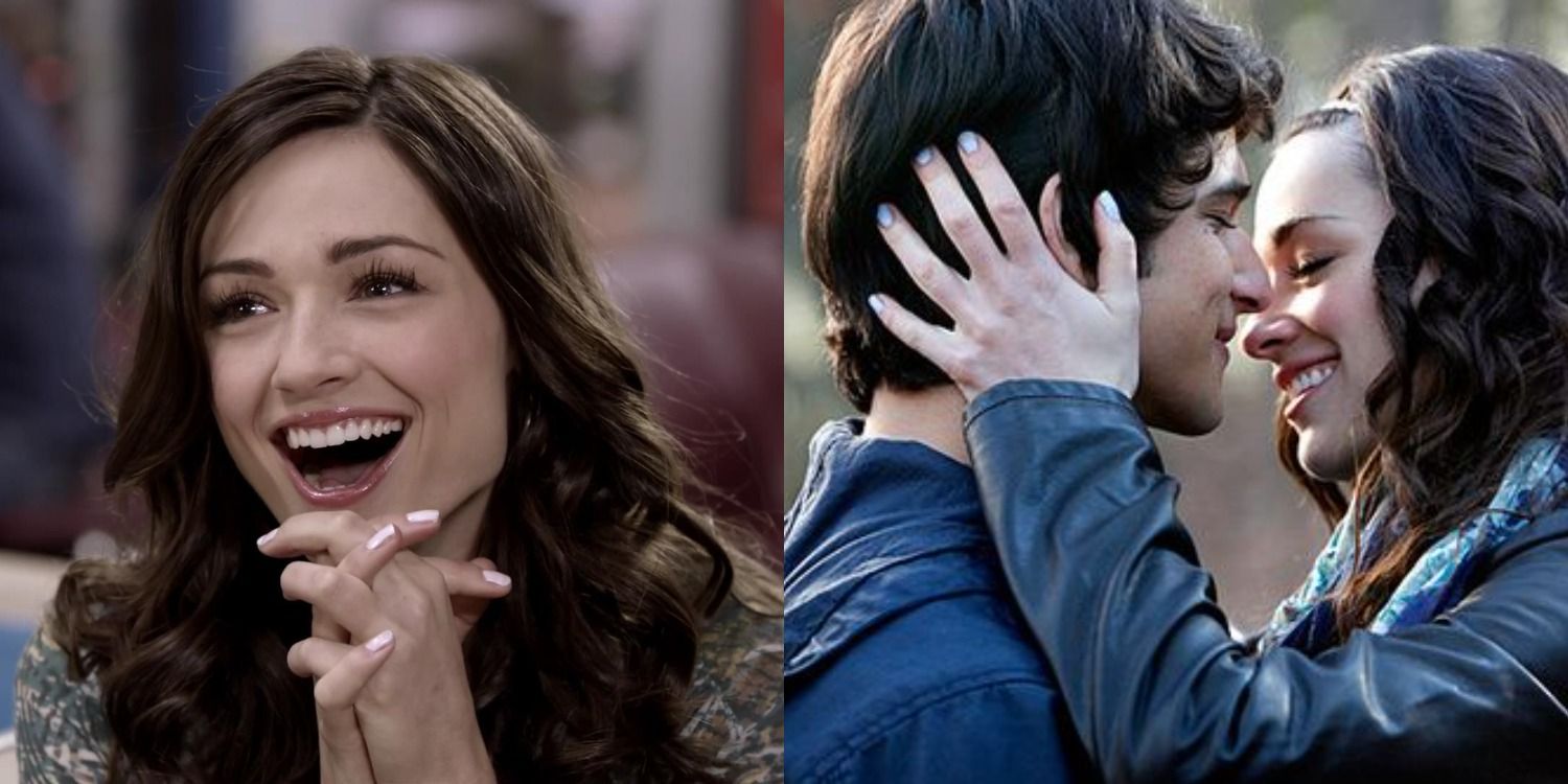 A split image of Allison Argent smiling and her and Scott about to kiss in Teen Wolf