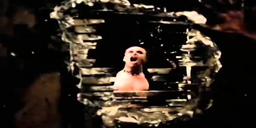 A still from Breathe by The Prodigy featuring a bandmember screaming.