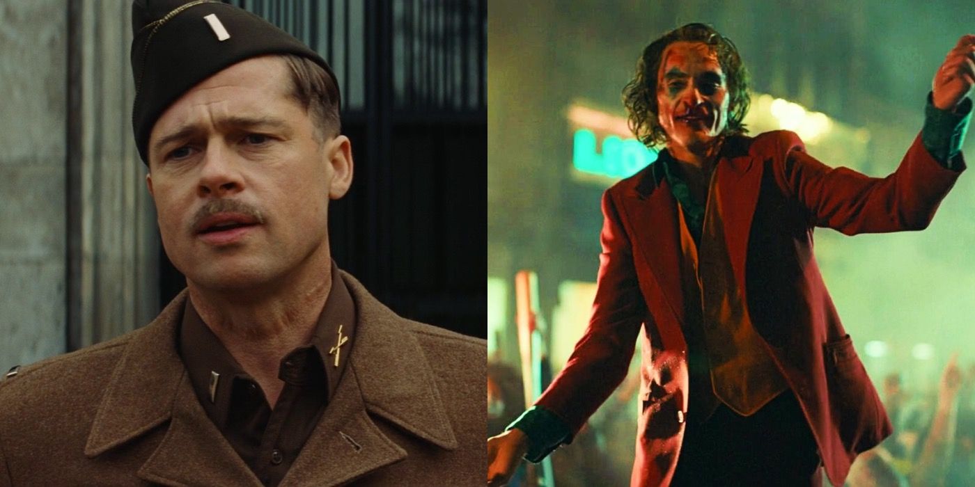 Split image of Aldo Raine in Inglourious Basterds and Arthur Fleck in Joker