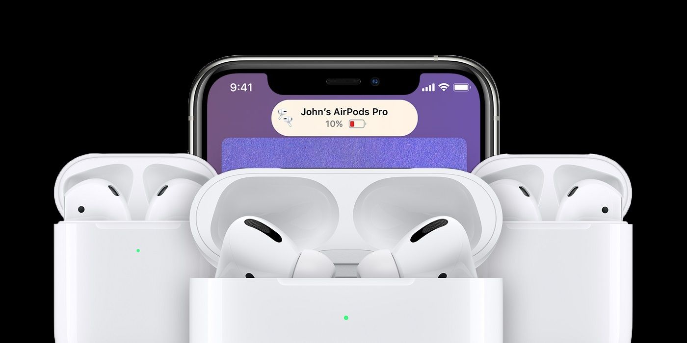 AirPods models with iPhone showing battery level