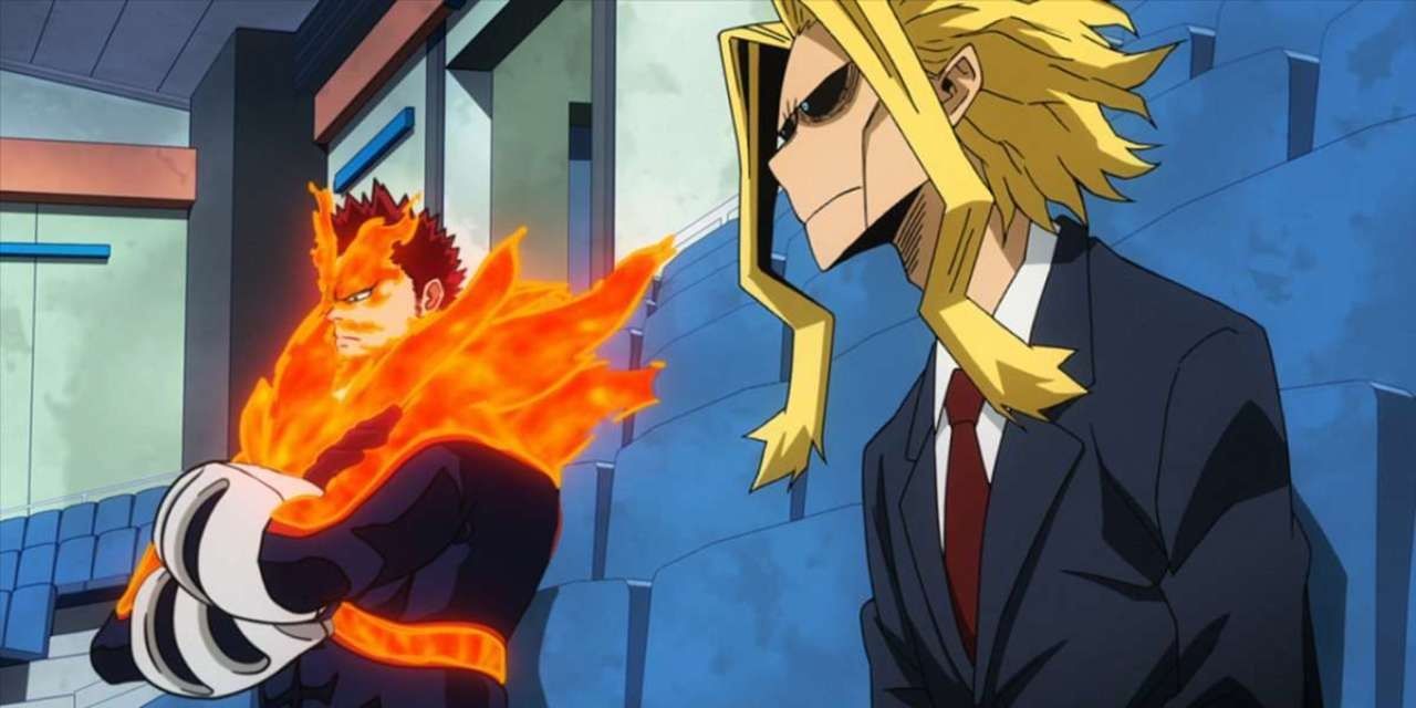 All Might and Endeavor looking angry