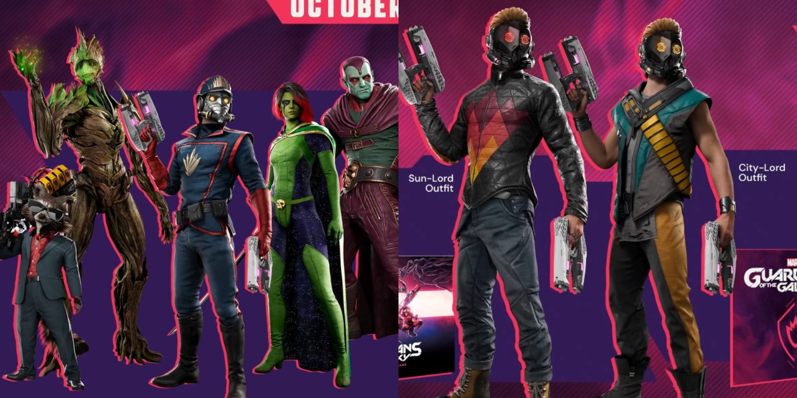 Alternate outfits for characters in Marvel's Guardians Of The Galaxy
