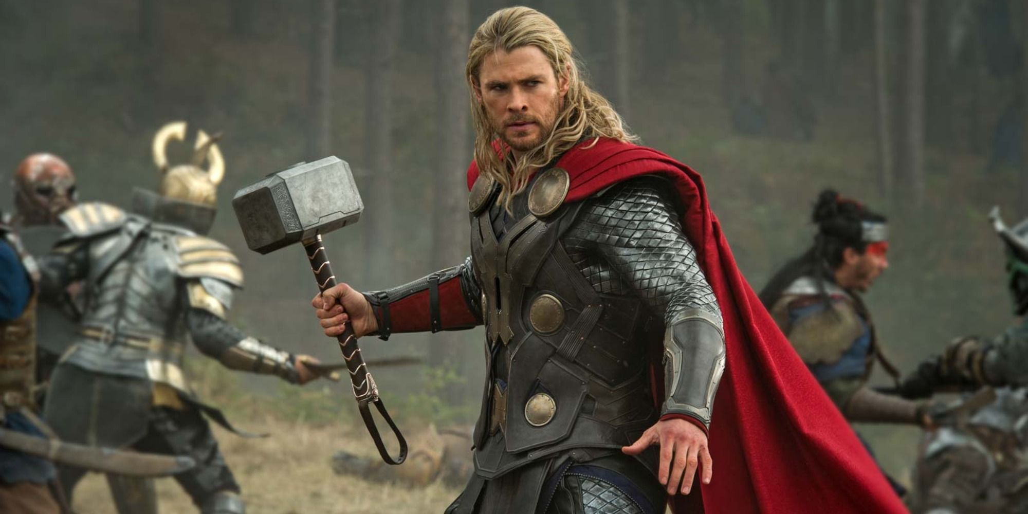 An image of Thor wielding his hammer in battle in Thor 2