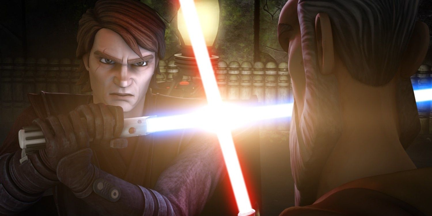 Anakin fights Dooku in Star Wars: The Clone Wars.