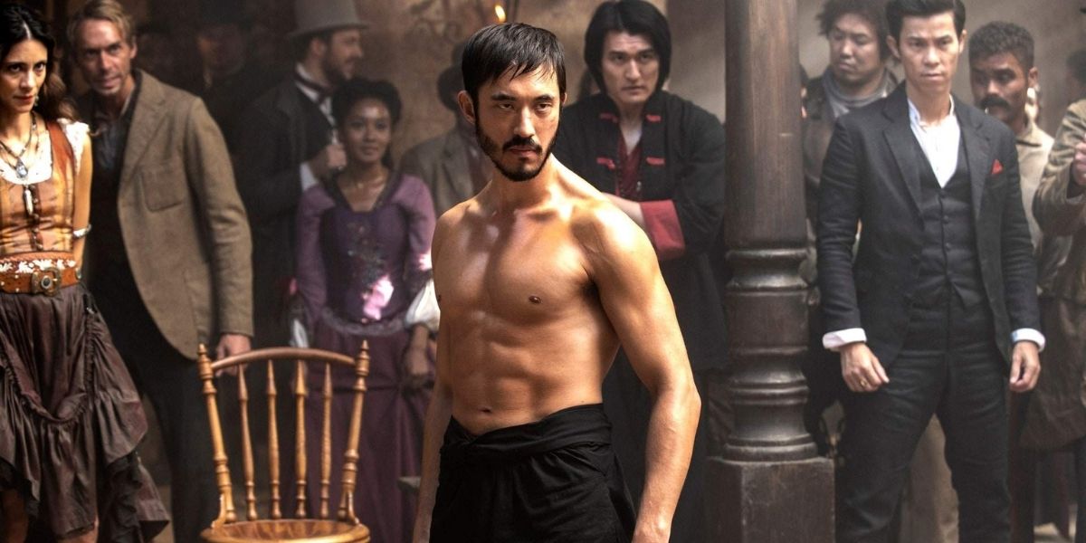 Andrew Koji's character, Ah Sahm, preparing to fight in Warrior