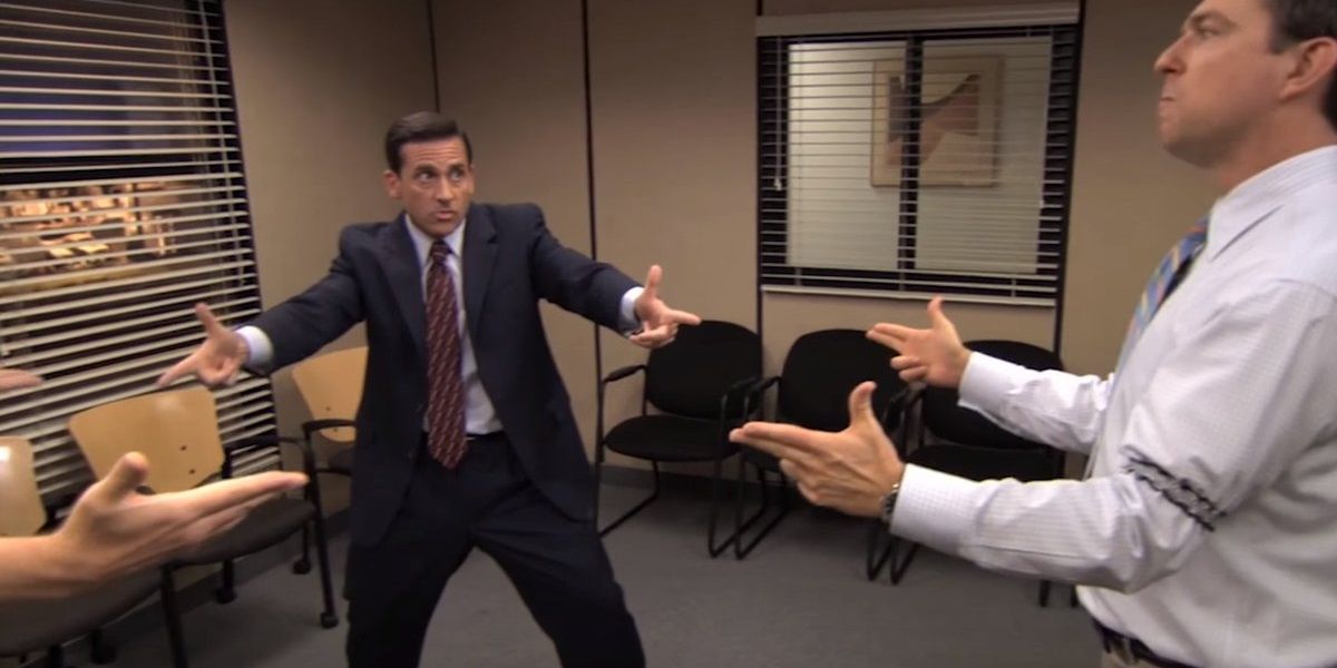 Andy and Michael in a standoff in The Office