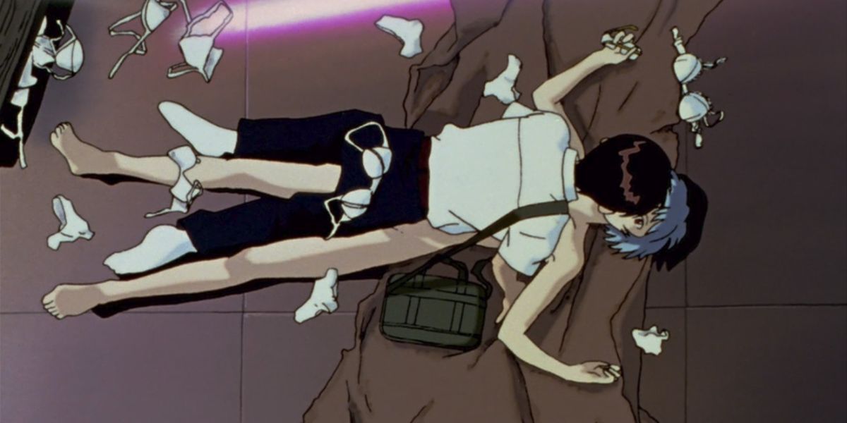 Shinji falls onto Rei, but it ends up being creepy and uncomfortable.