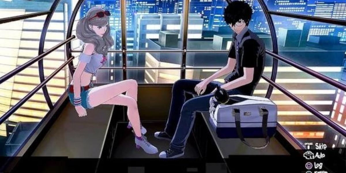 Ann and Joker at the ferris wheel looking at a cat inside a bag