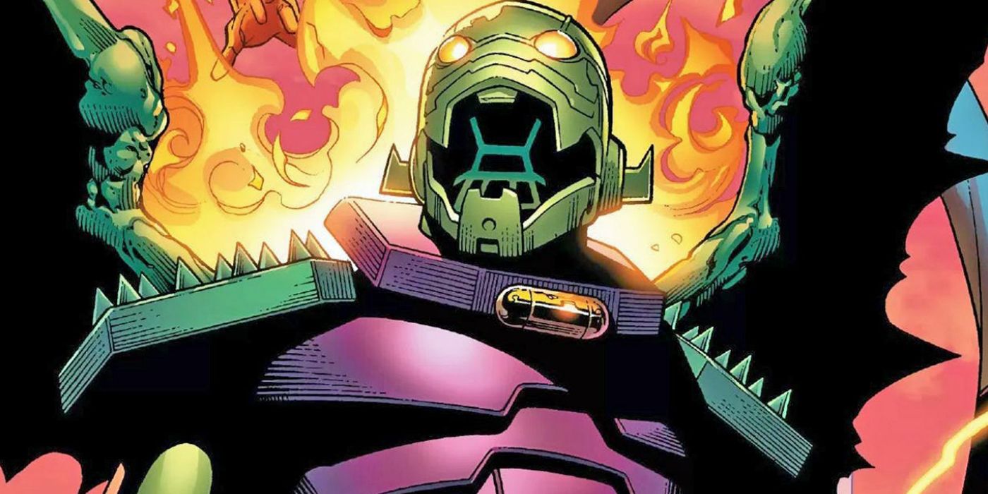 Annihilus opens his mouth as fire rages behind him in Marvel Comics.