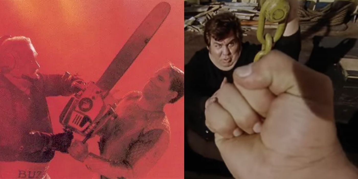 Split image of Arnold Schwarzenegger in The Running Man and Hercules In New York.