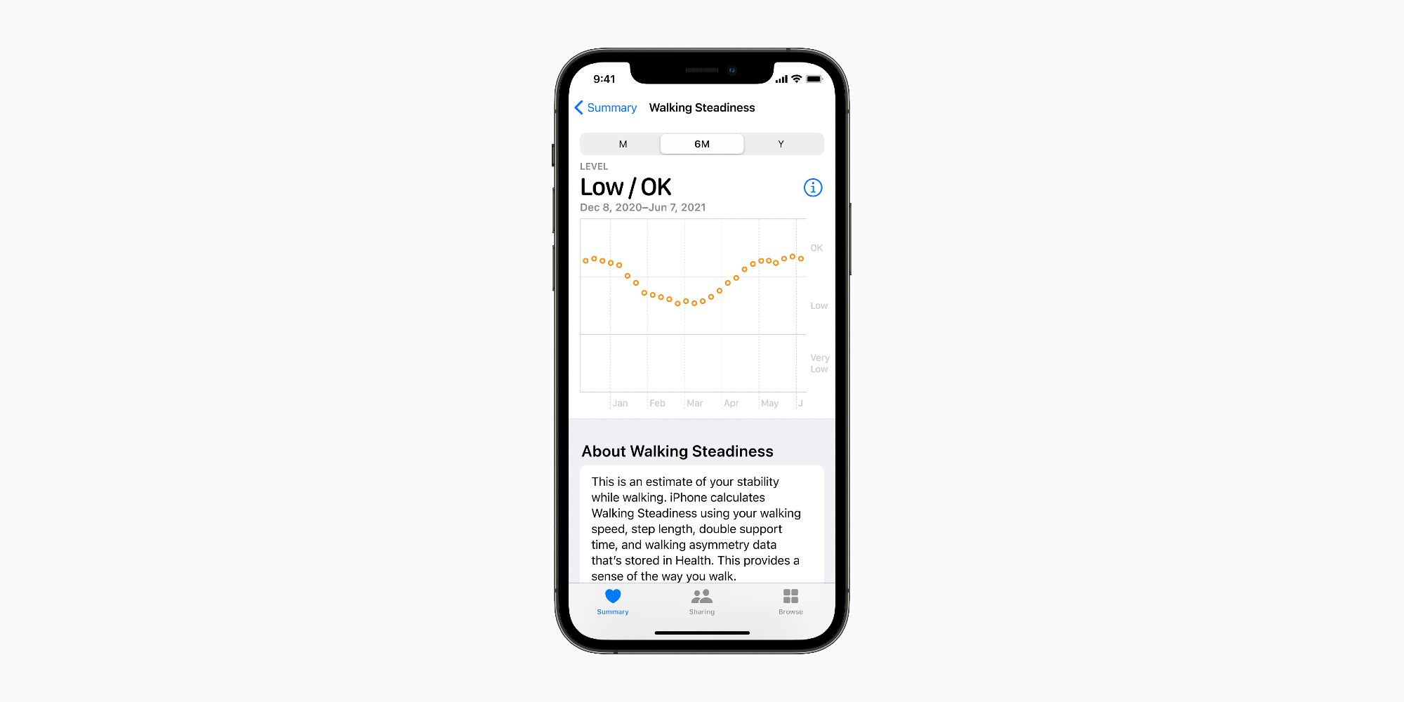 Apple Walking Steadiness iPhone feature screenshot