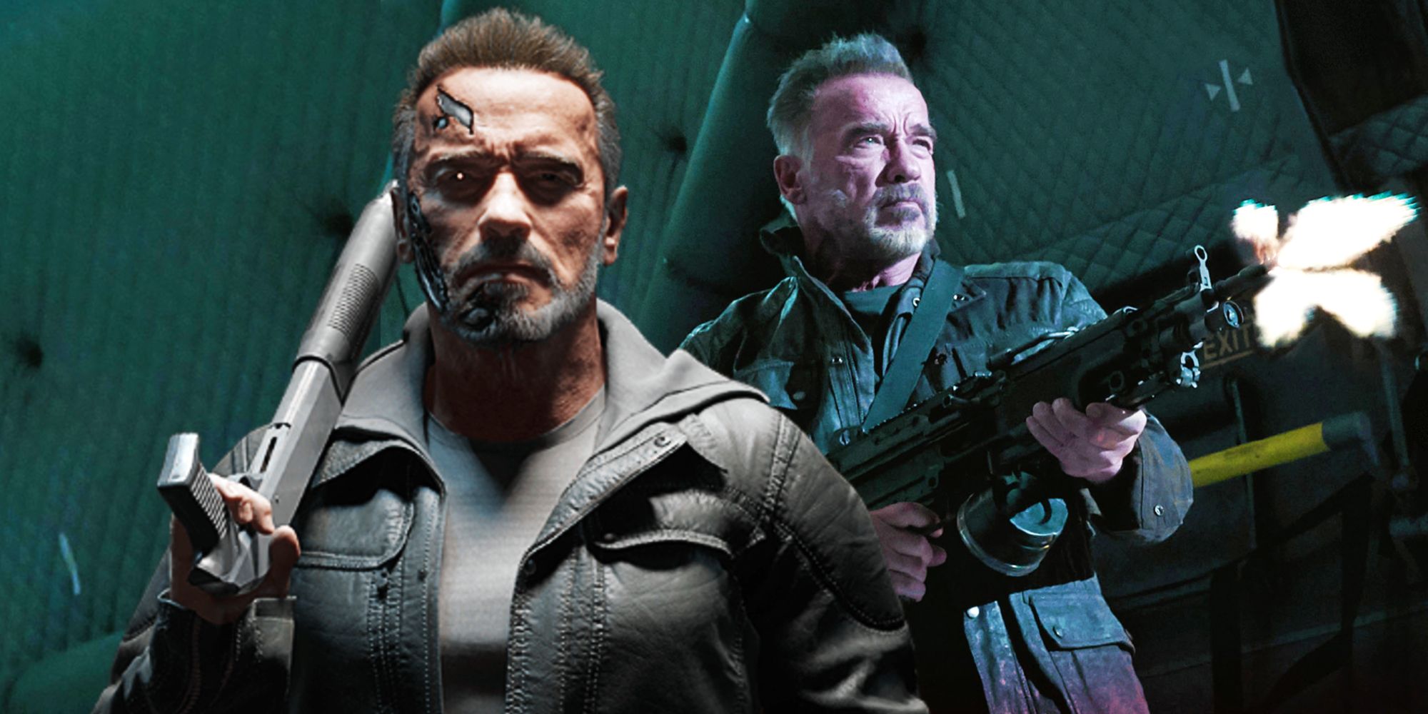 Arnold Schwarzenegger as the T-800 Carl in Terminator Dark Fate and Mortal Kombat