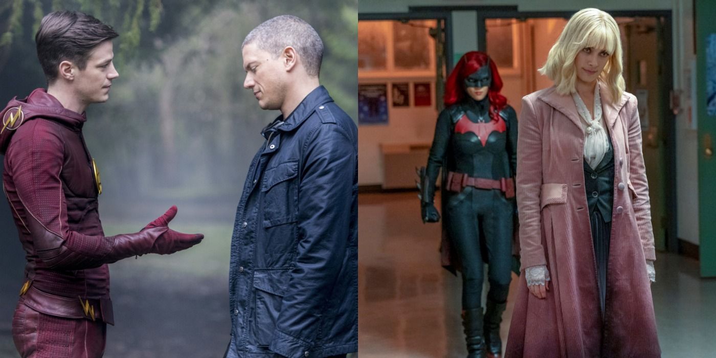 A split image of The Flash and Captain Cold, and Alice and Kate Keene