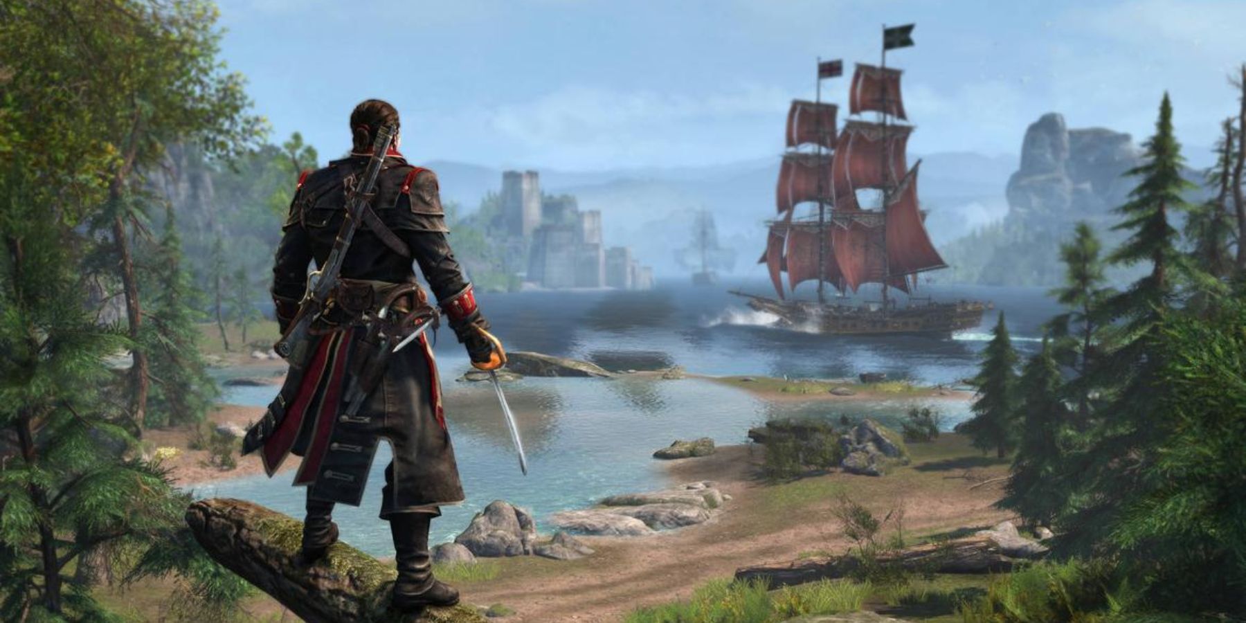 The character and the ship in Assassin's Creed: Rogue