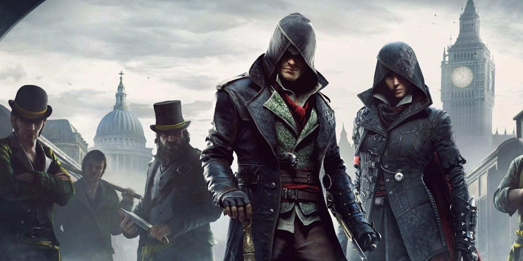 Jacob and Evie pose with London in the background in Assassin's Creed: Syndicate