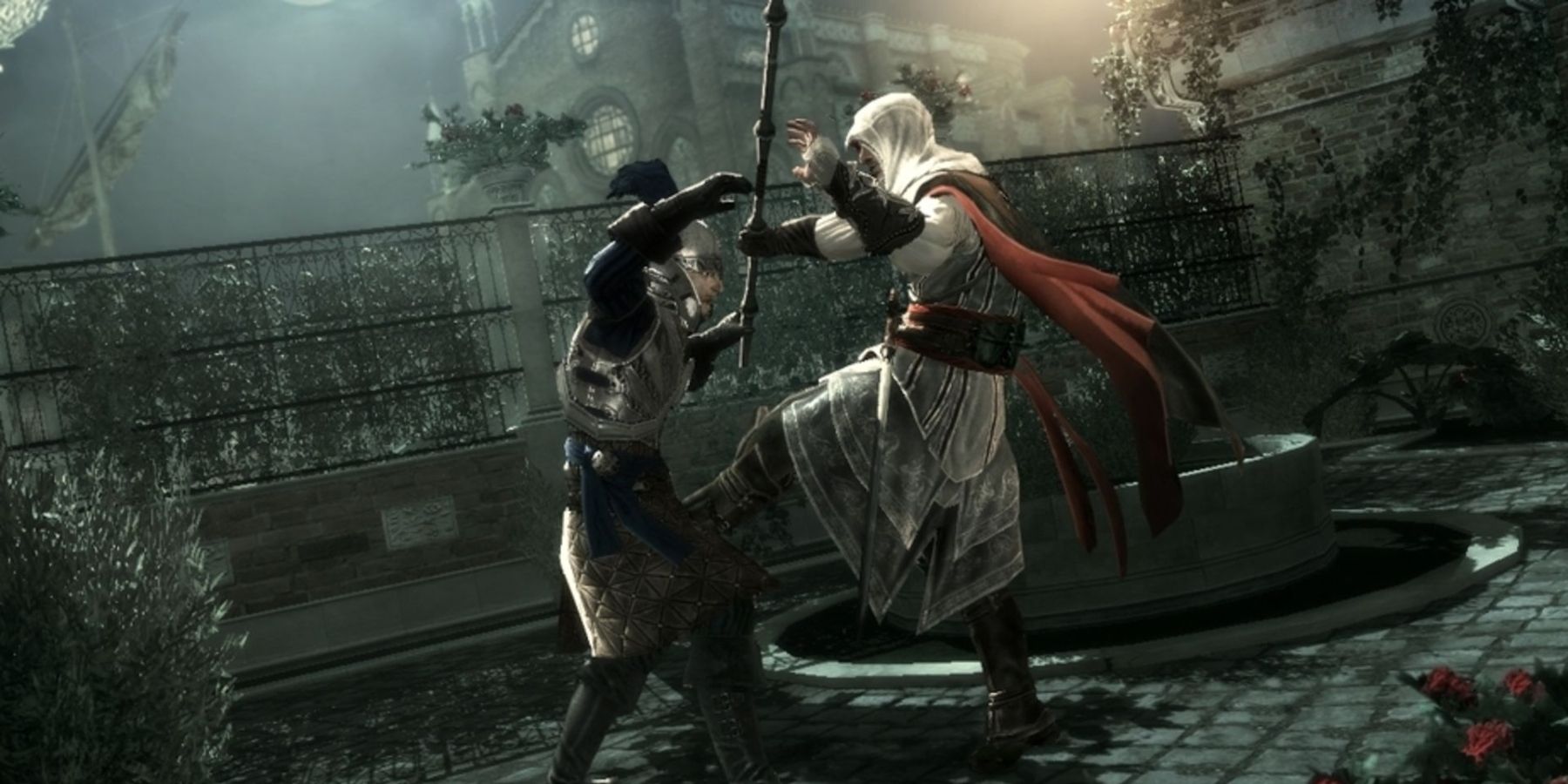 Ezio fighting an enemy in Assassin's Creed II